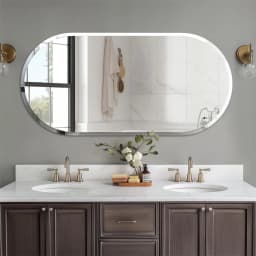 LUVODI Silver Frameless Beveled Edge Bathroom Vanity Mirror,Wall Decor Glass Mirror for Bathroom,Entryway