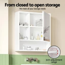Bathroom Wall Mounted Mirror Cabinet White Adjustable Shelf Medicine Storage Cabinet 560mm