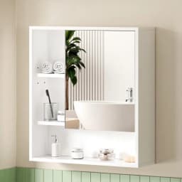 Bathroom Wall Mounted Mirror Cabinet White Adjustable Shelf Medicine Storage Cabinet 560mm