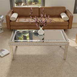 120cm Long Luxury Rectangular Mirrored Coffee Table with Crystal Diamonds Inlay, Living Room Center Table Furniture