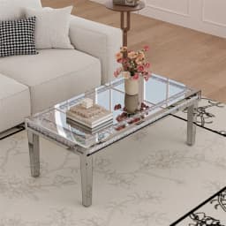 120cm Long Luxury Rectangular Mirrored Coffee Table with Crystal Diamonds Inlay, Living Room Center Table Furniture