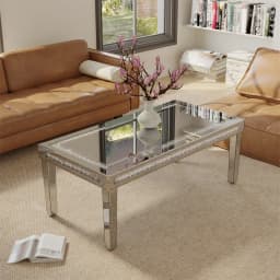120cm Long Luxury Rectangular Mirrored Coffee Table with Crystal Diamonds Inlay, Living Room Center Table Furniture