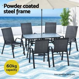7 Piece Outdoor Dining Set Patio Table and Chairs Bistro Garden Furniture Black Metal Frame
