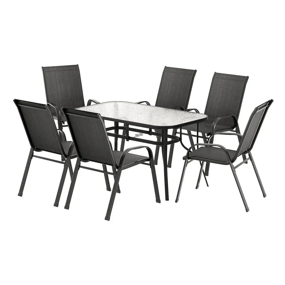 7 Piece Outdoor Dining Set Patio Table and Chairs Bistro Garden Furniture Black Metal Frame