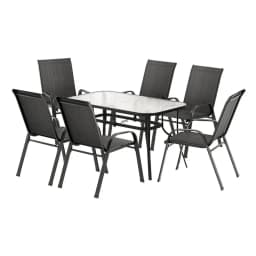 7 Piece Outdoor Dining Set Patio Table and Chairs Bistro Garden Furniture Black Metal Frame