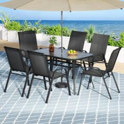 7 Piece Outdoor Dining Set Patio Table and Chairs Bistro Garden Furniture Black Metal Frame