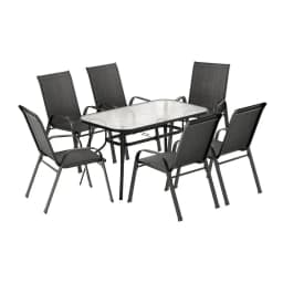 7 Piece Outdoor Dining Set Patio Table and Chairs Bistro Garden Furniture Black Metal Frame