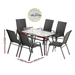 7 Piece Outdoor Dining Set Patio Table and Chairs Bistro Garden Furniture Black Metal Frame