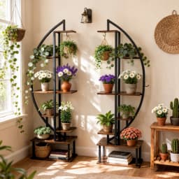 Tall Half-Moon Metal Plant Stand 7-Tiered Flower Display Shelf Indoor Storage Rack for Home Garden Decor