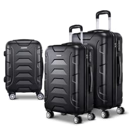 3 Piece 20 24 28 Inch Hard Shell Spinner Luggage Set with TSA Lock Black Carry On Travel Suitcase