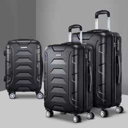 3 Piece 20 24 28 Inch Hard Shell Spinner Luggage Set with TSA Lock Black Carry On Travel Suitcase