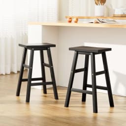 Wooden Bar Stools Set of 2 Black Kitchen Counter Chairs Modern Solid Wood Dining Seating
