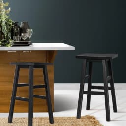 Wooden Bar Stools Set of 2 Black Kitchen Counter Chairs Modern Solid Wood Dining Seating