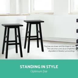 Wooden Bar Stools Set of 2 Black Kitchen Counter Chairs Modern Solid Wood Dining Seating