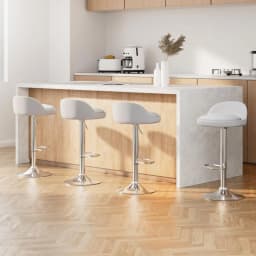 Set of 4 Adjustable PU Leather Gas Lift Bar Stools White Modern Swivel Kitchen Counter Chairs