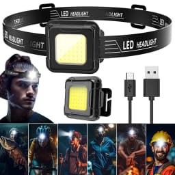 LED Headlamp Type C USB Charging Multifunctional Head Torch Adjustable Angle Mini COB LED Headlight for Camping Running Hiking