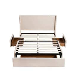 Double Upholstered Bed Frame with 3 Storage Drawers Wingback Headboard Heavy Duty Metal Platform Base