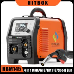 HITBOX HBM145 Multi-process MIG Welder with Synergic Control 4 in 1 Stick ARC MMA Gasless MIG Lift TIG Support Spool Gun IGBT Inverter Welding Machine Large LED Display Portable Home DIY Welder Tool