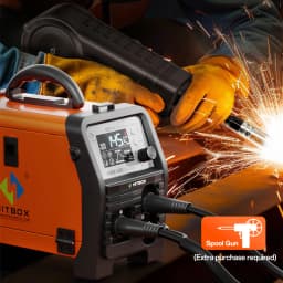 HITBOX HBM145 Multi-process MIG Welder with Synergic Control 4 in 1 Stick ARC MMA Gasless MIG Lift TIG Support Spool Gun IGBT Inverter Welding Machine Large LED Display Portable Home DIY Welder Tool