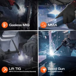 HITBOX HBM145 Multi-process MIG Welder with Synergic Control 4 in 1 Stick ARC MMA Gasless MIG Lift TIG Support Spool Gun IGBT Inverter Welding Machine Large LED Display Portable Home DIY Welder Tool