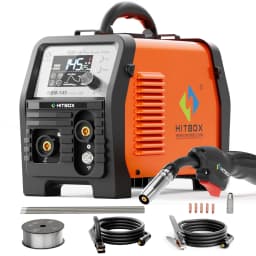 HITBOX HBM145 Multi-process MIG Welder with Synergic Control 4 in 1 Stick ARC MMA Gasless MIG Lift TIG Support Spool Gun IGBT Inverter Welding Machine Large LED Display Portable Home DIY Welder Tool