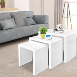 Modern Glossy White Nesting Coffee Table Set of 3 Round Living Room Side Tables Space Saving Coffee Tables for Home Lounge Decor