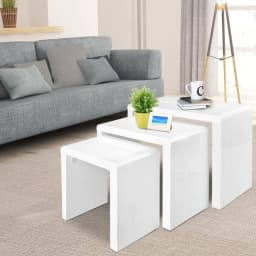 Modern Glossy White Nesting Coffee Table Set of 3 Round Living Room Side Tables Space Saving Coffee Tables for Home Lounge Decor