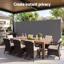 1.8x3.5m Retractable Side Awning Outdoor Privacy Screen Grey Sun Shade Windproof Patio Balcony Fence Screen