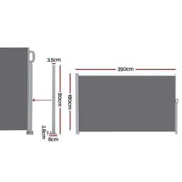 1.8x3.5m Retractable Side Awning Outdoor Privacy Screen Grey Sun Shade Windproof Patio Balcony Fence Screen