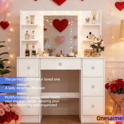 (Winter Gift) Brand-new bedroom dressing table with vanity mirror featuring three colour modes and adjustable brightness