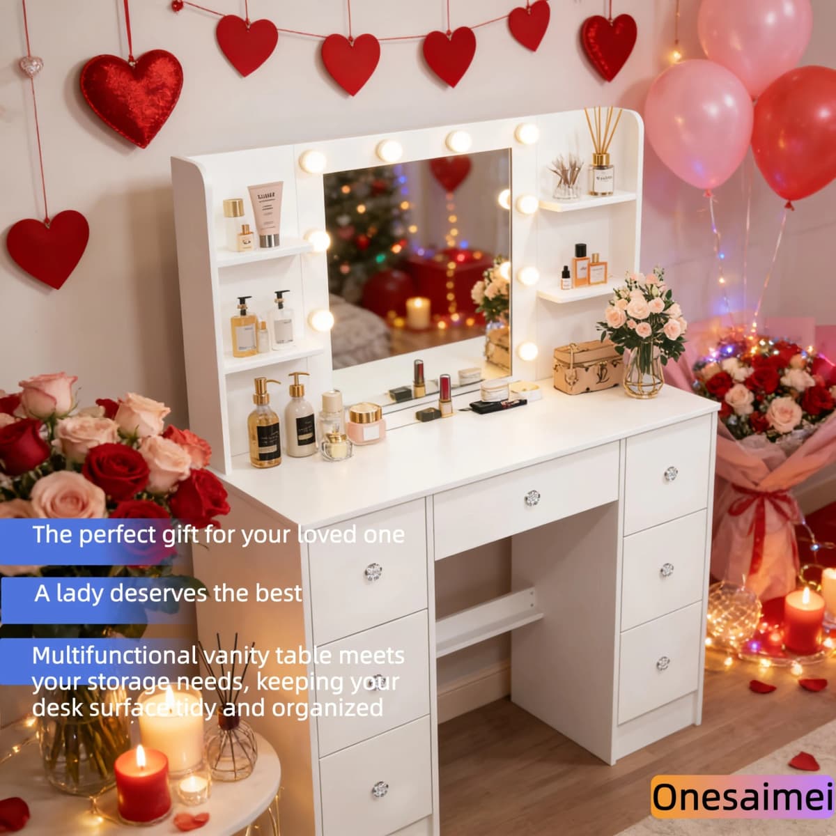 (Winter Gift) Brand-new bedroom dressing table with vanity mirror featuring three colour modes and adjustable brightness