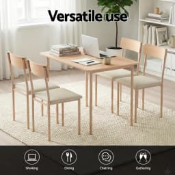 5 Piece Dining Table and Chairs Set Compact Kitchen Furniture Natural Beige Space Saving Dining Set for Small Kitchen Apartment and Dining Room