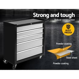 5 Drawer Mobile Tool Cabinet Steel Garage Storage Chest Grey Lockable Workshop Trolley