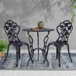 3 Piece Outdoor Bistro Set Cast Aluminum Rose Black Patio Chairs and Table