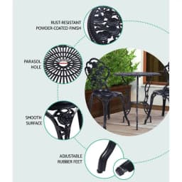 3 Piece Outdoor Bistro Set Cast Aluminum Rose Black Patio Chairs and Table