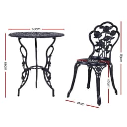 3 Piece Outdoor Bistro Set Cast Aluminum Rose Black Patio Chairs and Table