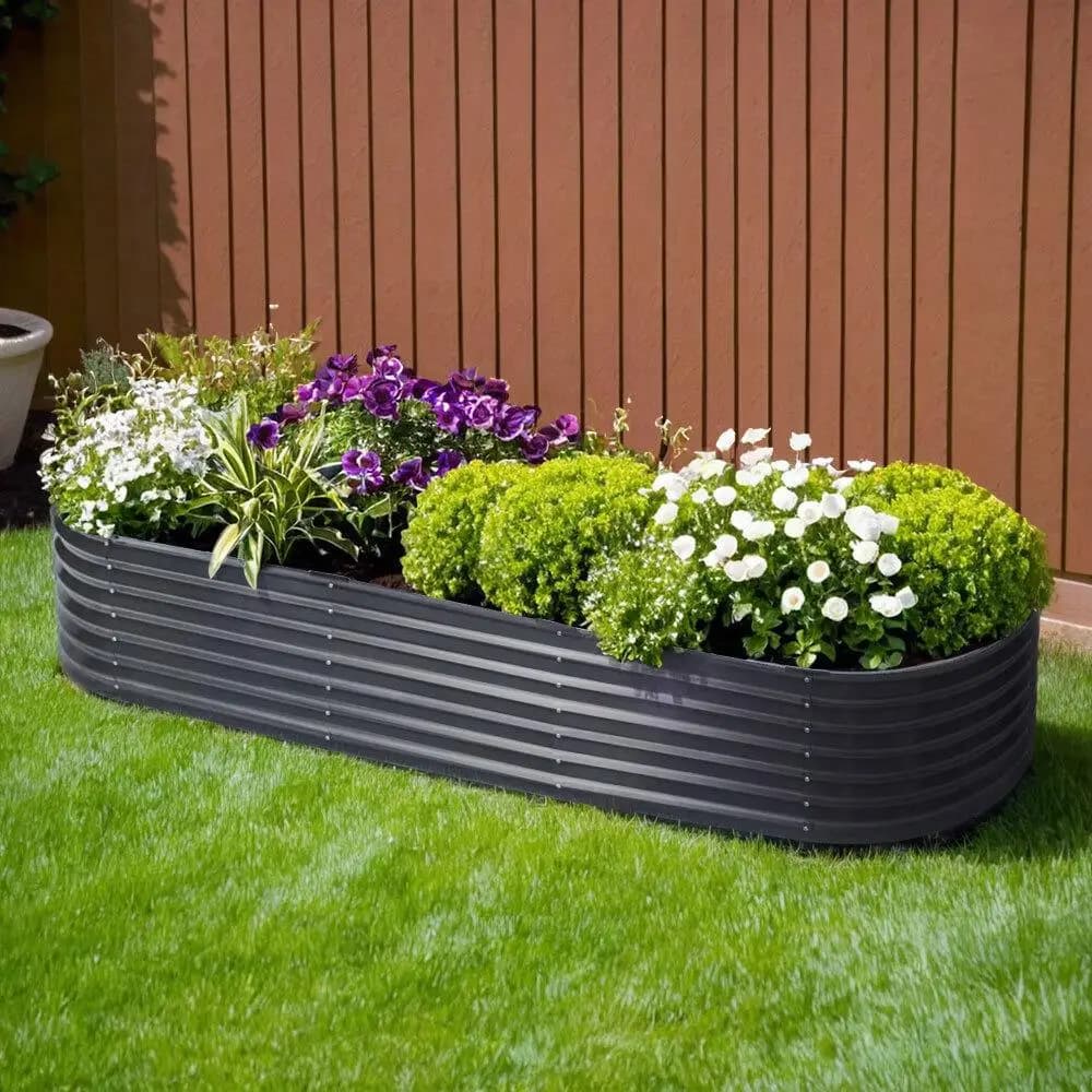 Oval Raised Garden Bed 240x80x42cm Galvanized Steel Planter Box Outdoor Large Vegetable Flower Container