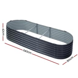 Oval Raised Garden Bed 240x80x42cm Galvanized Steel Planter Box Outdoor Large Vegetable Flower Container