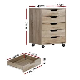 5 Drawer Mobile Filing Cabinet Rolling Storage Chest Beige Space Saving Organizer for Office Home Use