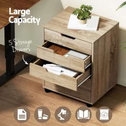 5 Drawer Mobile Filing Cabinet Rolling Storage Chest Beige Space Saving Organizer for Office Home Use