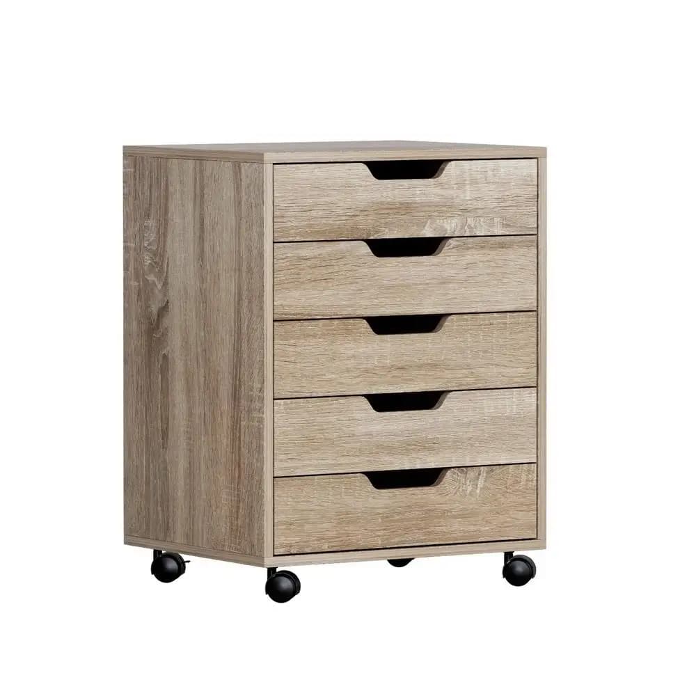 5 Drawer Mobile Filing Cabinet Rolling Storage Chest Beige Space Saving Organizer for Office Home Use