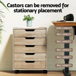 5 Drawer Mobile Filing Cabinet Rolling Storage Chest Beige Space Saving Organizer for Office Home Use