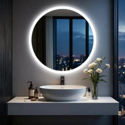 50/60/80CM LED Bathroom Mirror 3 Colors Brightness Anti-Fog Dimmable Shatter-Proof Backlit Vanity Mirror Aluminum Frame