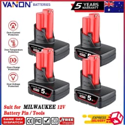 1/2/4Pcs 5.0Ah M12 Replace for Milwaukee 12V Li-on Battery Pin 48-11-2401 48-11-2412 48-11-2411 Compatible with Cordless Tools