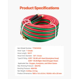 SucceBuy Oxygen Acetylene Hose Oxy Acetylene Hose w/ Fitting 300PSI T Grade Welding Cutting Torch Twin Hose Compatible w/ Oxygen