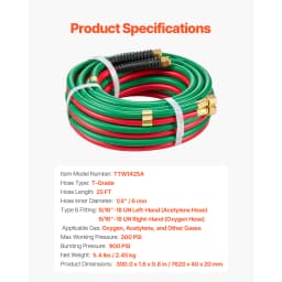 SucceBuy Oxygen Acetylene Hose Oxy Acetylene Hose w/ Fitting 300PSI T Grade Welding Cutting Torch Twin Hose Compatible w/ Oxygen