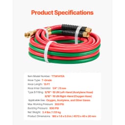 SucceBuy Oxygen Acetylene Hose Oxy Acetylene Hose w/ Fitting 300PSI T Grade Welding Cutting Torch Twin Hose Compatible w/ Oxygen