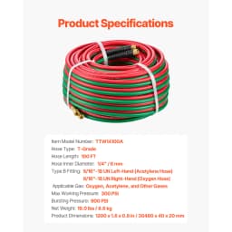 SucceBuy Oxygen Acetylene Hose Oxy Acetylene Hose w/ Fitting 300PSI T Grade Welding Cutting Torch Twin Hose Compatible w/ Oxygen