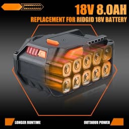 8.0Ah R840087 4.0Ah R840085 Replace for RIDGID 18V Li-on Battery Pin L1815R L1850R R840083 Compatible with Cordless Power Tools
