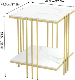 Sintered Stone End Table: 2 Tier Square White Sofa Side Table - Small Coffee Tab